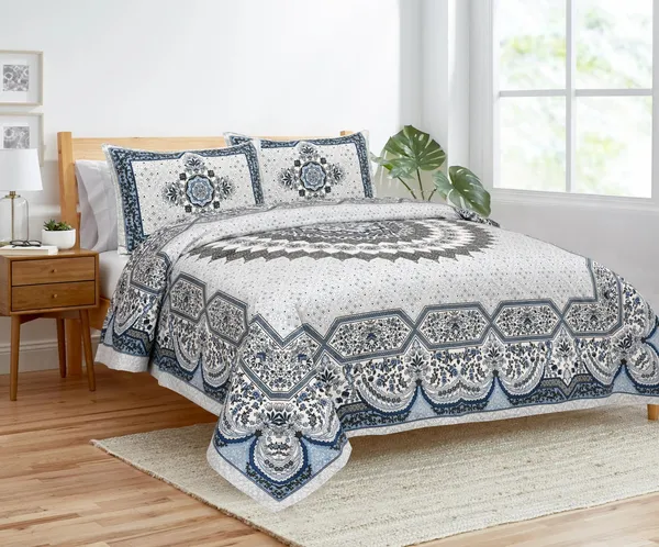 Sky_Blue_Cotton_Kaleen_Classic_Double_Bedsheet_With_Pillow_Cover_100_X_108_Cm